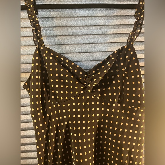 Urban outfitters polka-dot black mini dress, small ruffles, size medium. - Picture 5 of 11